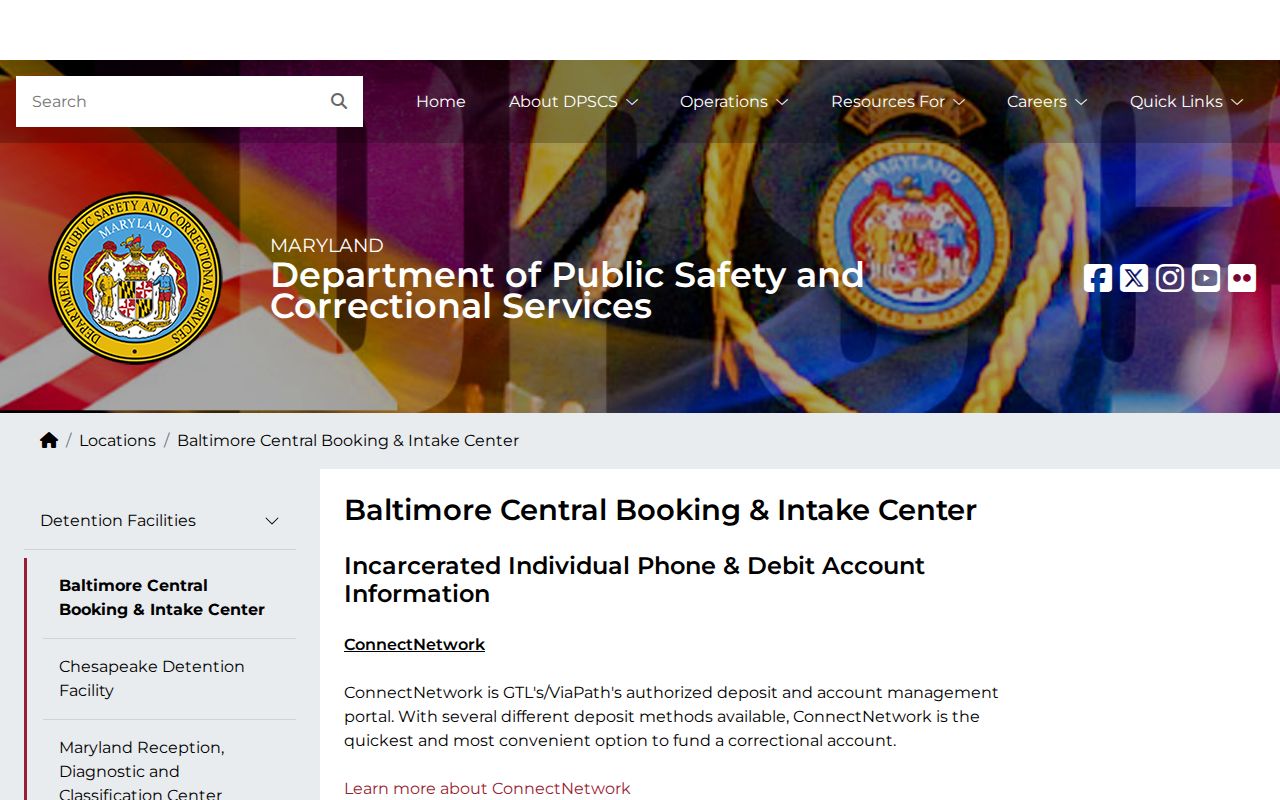 Official BCBIC page for Baltimore Central Booking release record routing