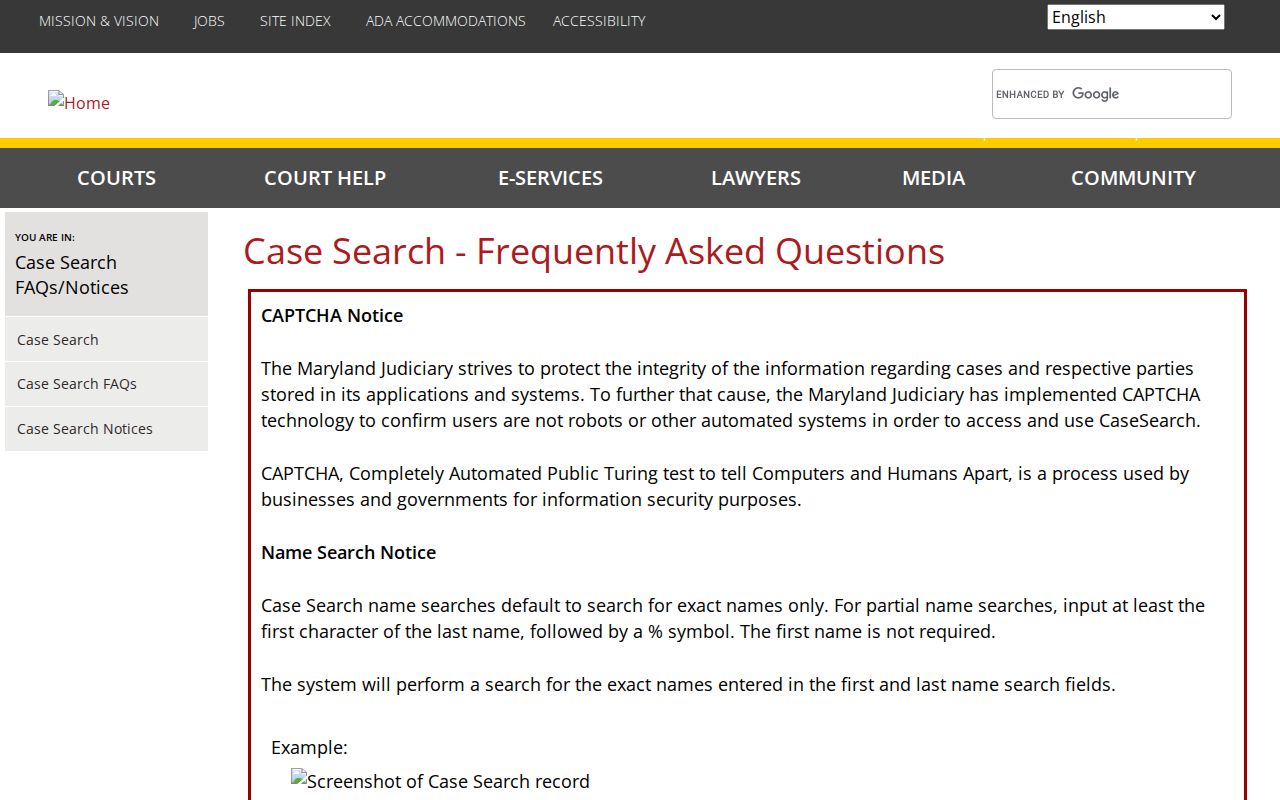 Baltimore City released inmate court search coverage limits