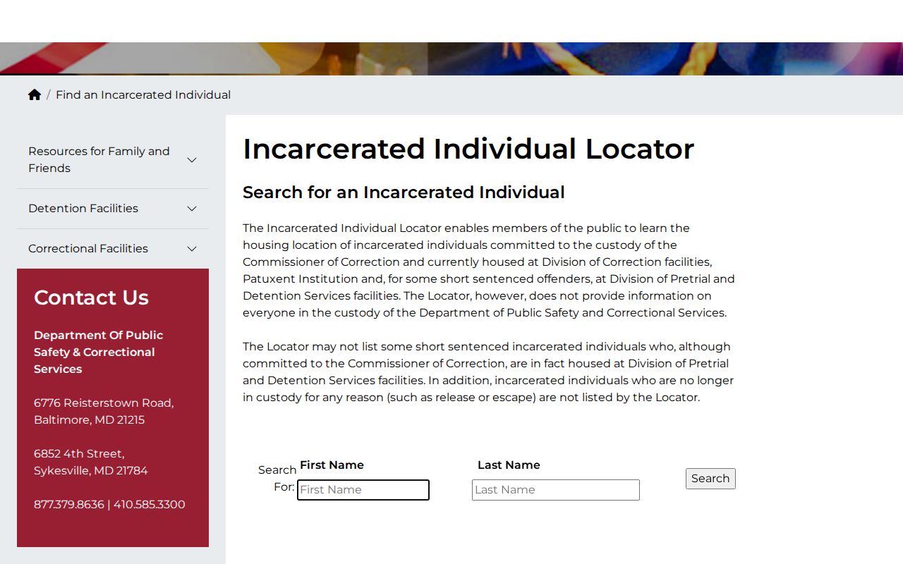 Baltimore City released inmate DPSCS locator scope warning