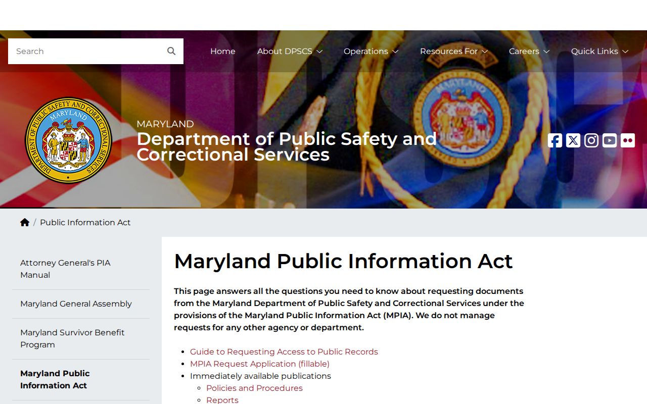 Baltimore City release record request instructions from DPSCS