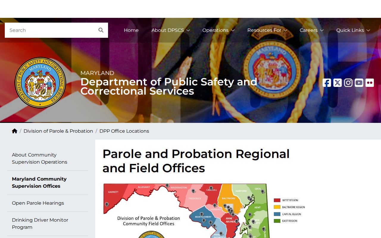 Baltimore City parole and probation field office table