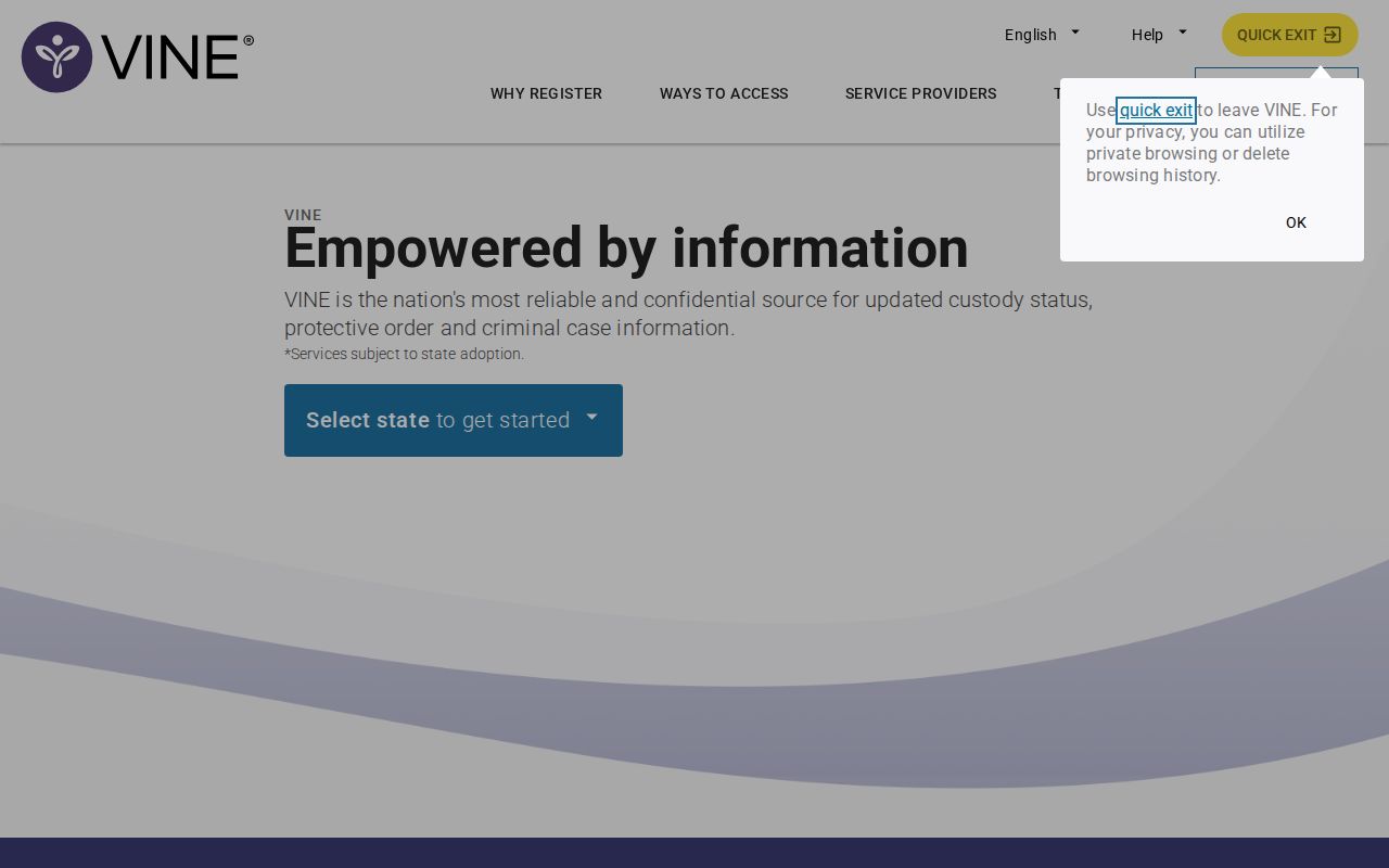 Maryland VINELink release check interface for a Baltimore City custody search